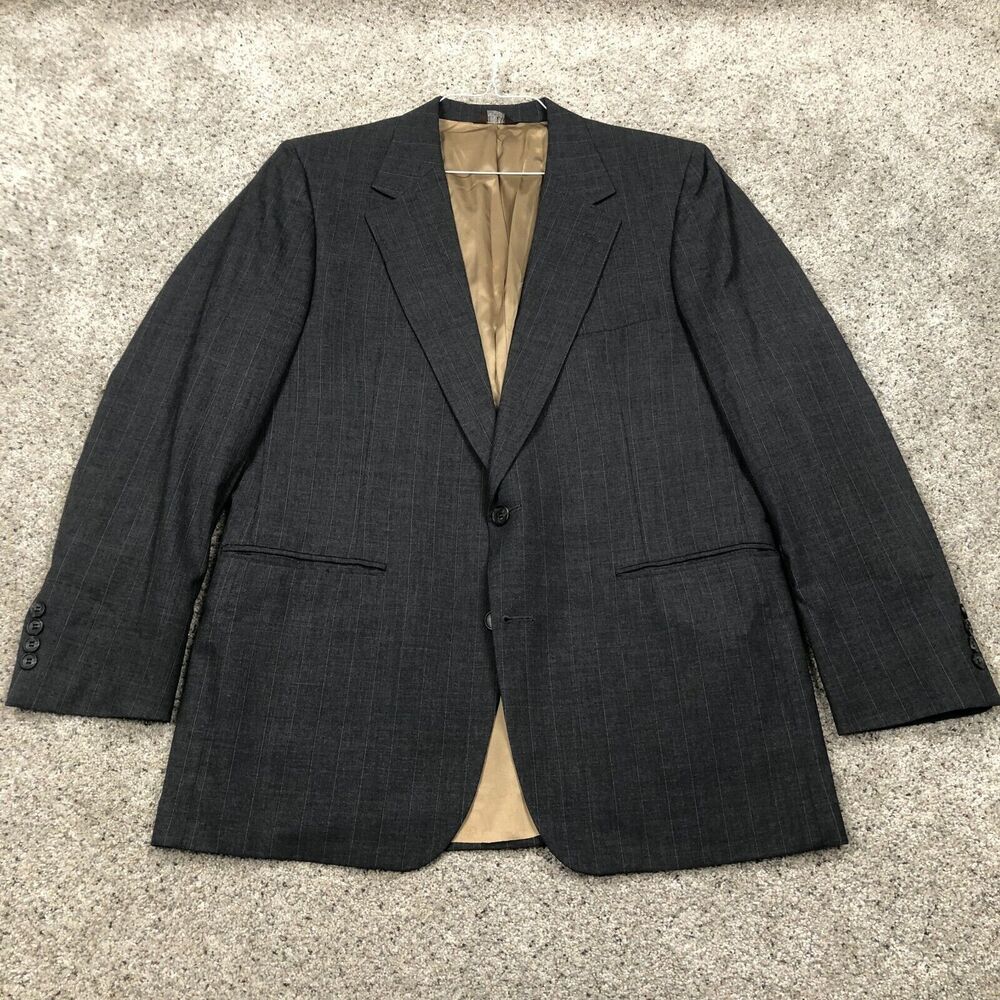 VTG Bill Blass Blazer Mens 42R Grey Pinstripe Wool Sport Coat Suit Jacket USA